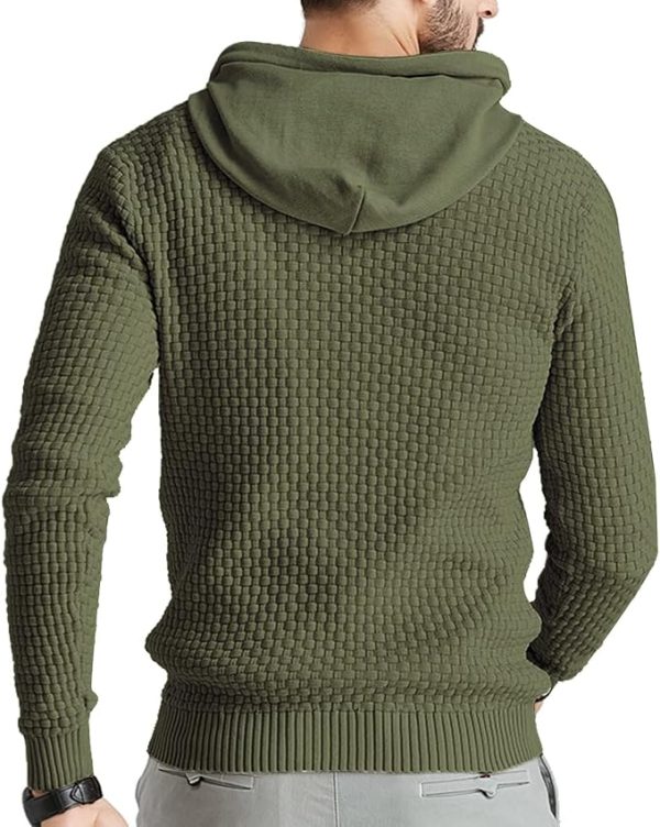 Mens Hooded Sweatshirt Long Sleeve Solid Knitted Hoodie Pullover Sweater - Image 4