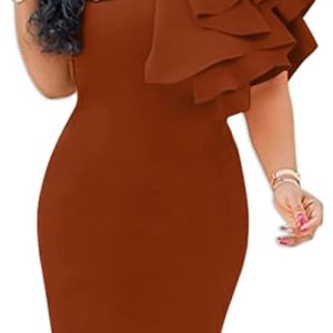 Women's Cocktail Bodycon Ruffle Sleeveless Formal Midi Pencil Dress