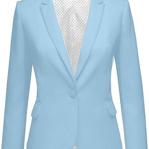 Womens Notched Lapel Pockets Button Work Office Blazer Jacket Suit